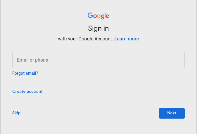 Saisissez votre identifiant Gmail ou ignorez cette étape.