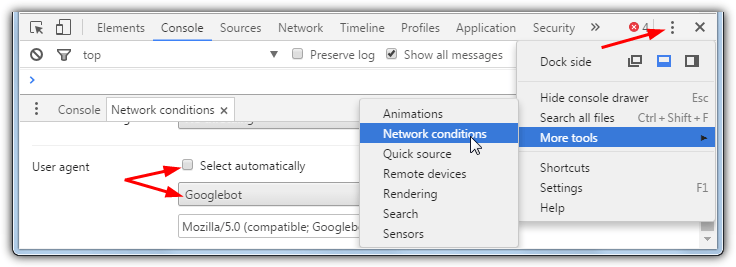 Conditions du réseau Chrome