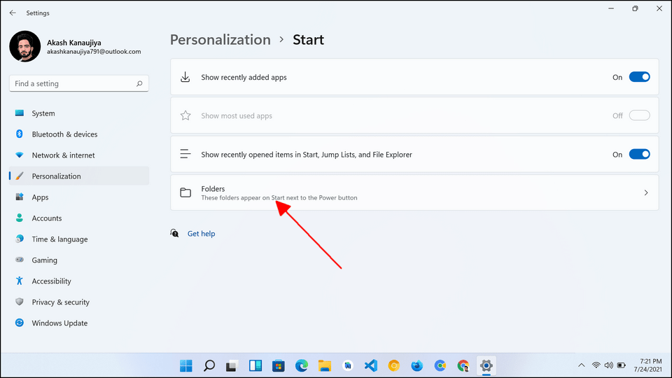 Ajouter une option de paramètres dans le menu Démarrer de Windows 11