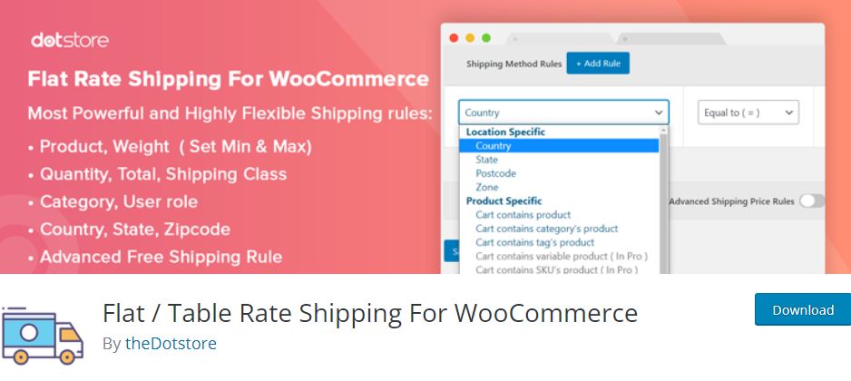 Expédition à tarif fixe/table pour WooCommerce