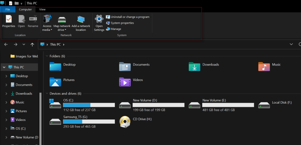 Barre de commandes de l'explorateur de fichiers dans Windows 11
