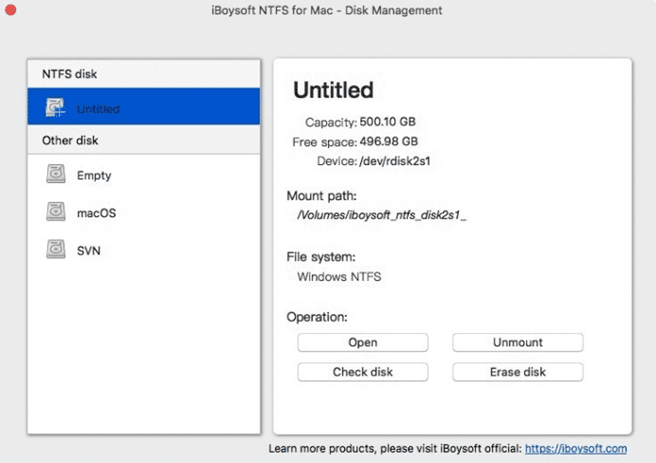 Options iBoysoft NTFS pour Mac