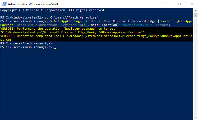 Exécutez le script sur Windows PowerShell pour réinstaller Microsoft Edge sur Windows 11