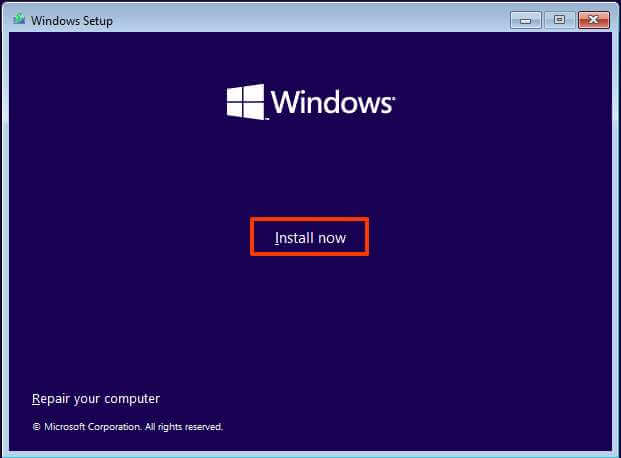 cliquez sur le bouton installer maintenant pour commencer l'installation de Windows 11
