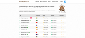 Liste proxy de Pirate Bay