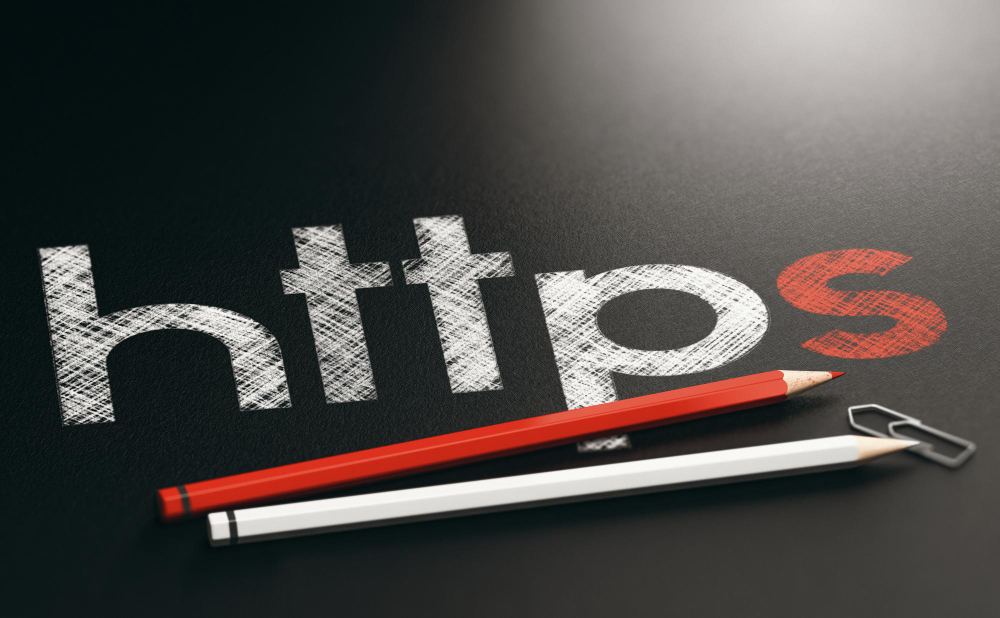 Illustration 3D de l'acronyme HTTPS écrit avec des crayons en bois rouge et blanc