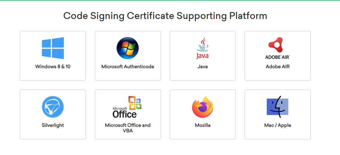 Plate-forme prenant en charge les certificats de signature de code