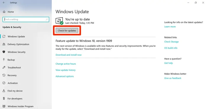 Vérifiez la mise à jour de Windows sur Windows 10